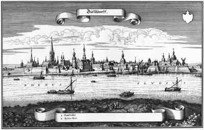 Merian d. Ä., Matthäus - Ansicht von Düsseldorf (1647) von Michael Reschke - Aus Merians »Topographia Germaniae«, Bd.8: »Topographia Westphaliae« (Westfalen), Frankfurt am Main 1647. Gefunden bei zeno.org. Lizenziert unter Gemeinfrei über Wikimedia Commons - https://commons.wikimedia.org/wiki/File:Merian_d._%C3%84.,_Matth%C3%A4us_-_Ansicht_von_D%C3%BCsseldorf_(1647).jpg#/media/File:Merian_d._%C3%84.,_Matth%C3%A4us_-_Ansicht_von_D%C3%BCsseldorf_(1647).jpg